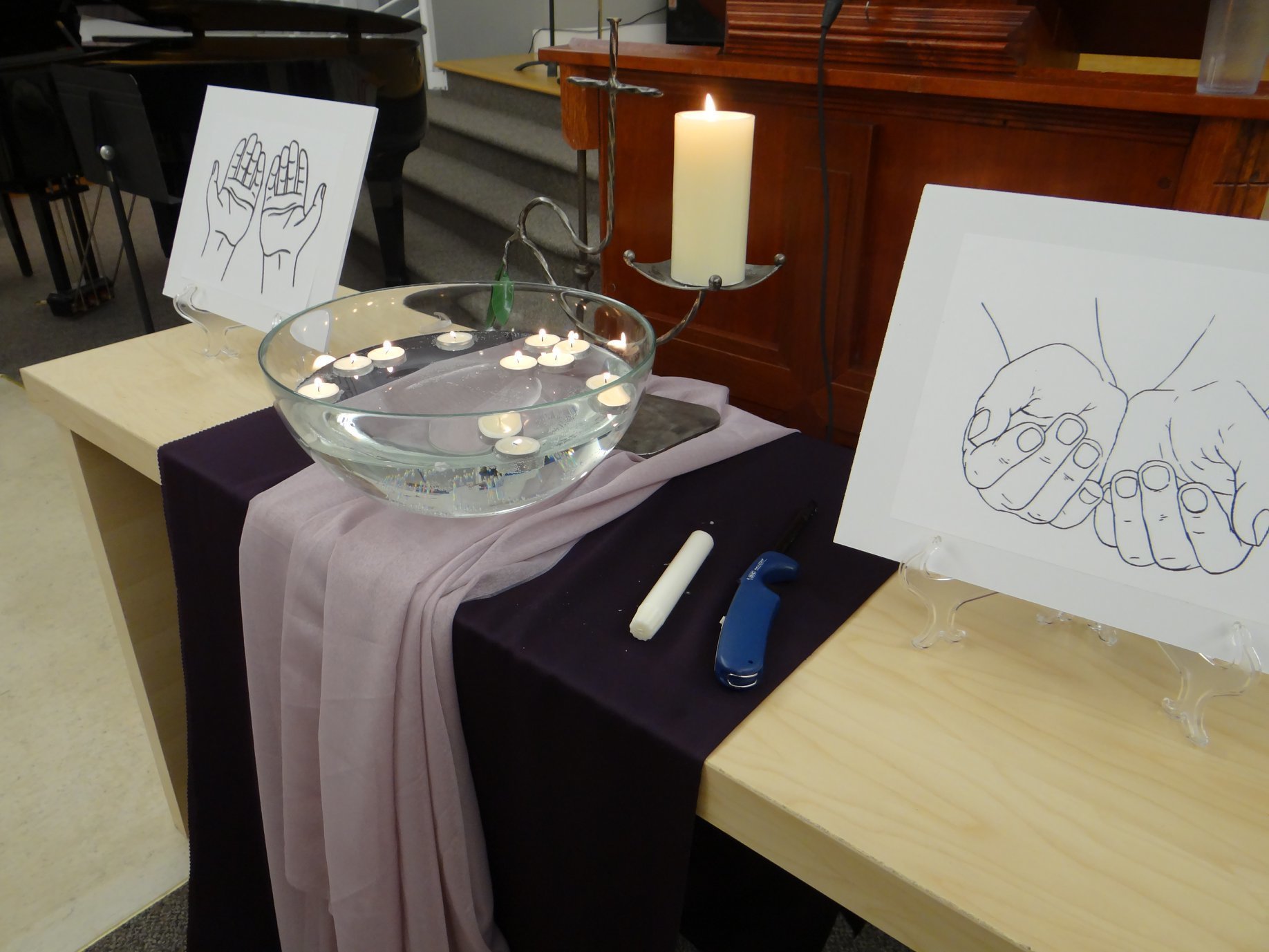 A dove candle was displayed during our Vision 20/20 meetings March of 2019 at Bergthal Mennonite Church in Didsbury. 